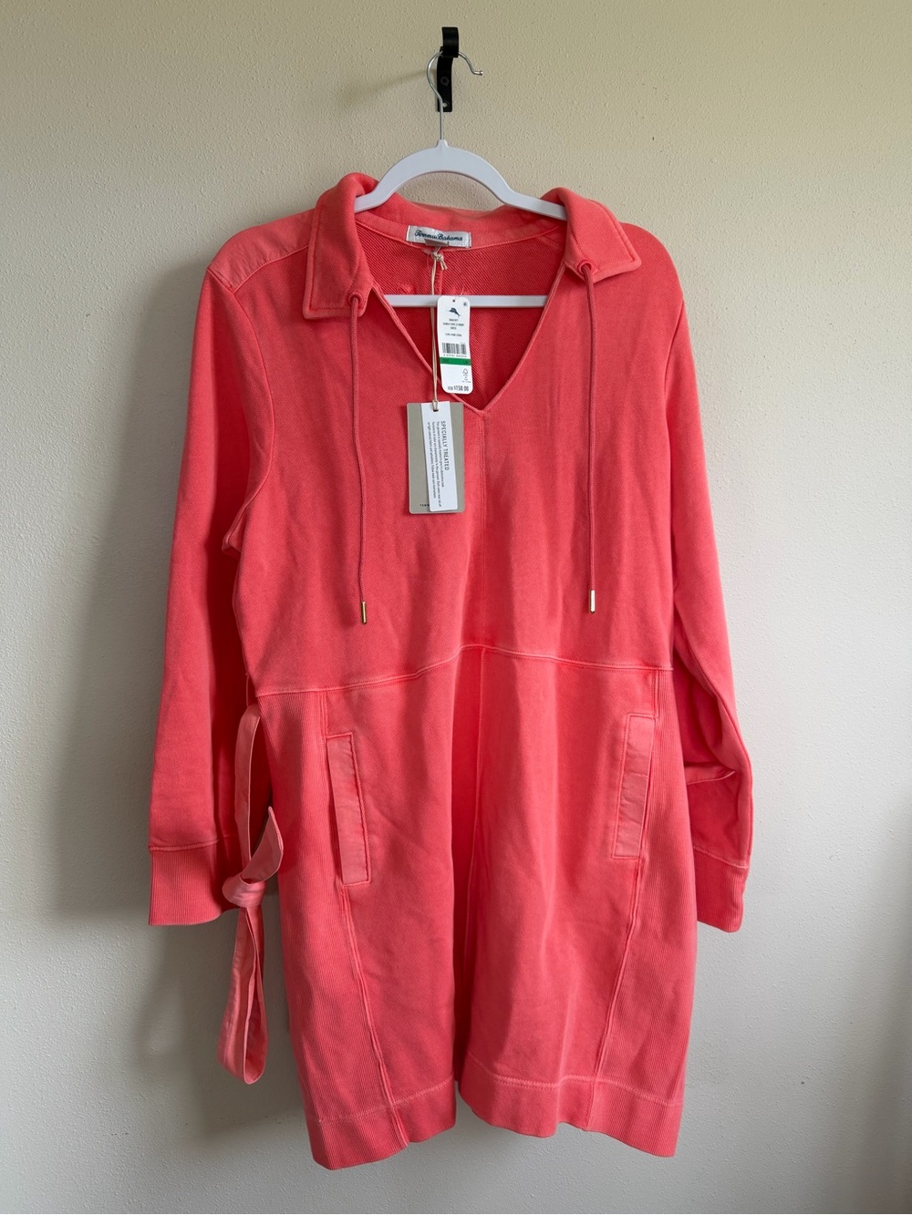 Tommy Bahama Sunray Cove Coral Pullover Long Sleeve Cotton Dress NWT Women’s L
